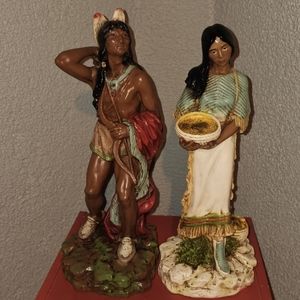 Vintage HOMCO 1980 Native American Warrior & Woman With Child Statues 14"